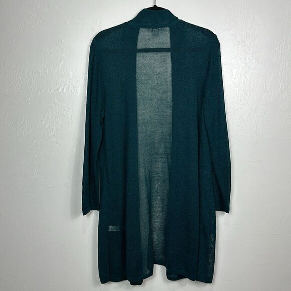 J. Jill Linen Blend Green Open Front Longline Duster Cardigan Size LP - Picture 5 of 12